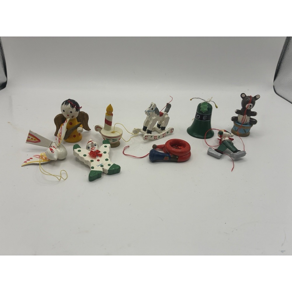 Vintage Wooden Christmas Ornaments Set Of 9